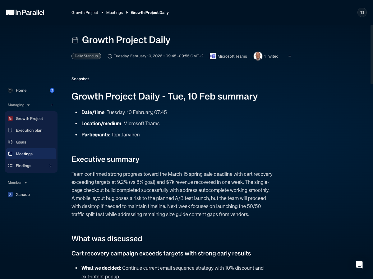 Post-meeting report — generated immediately after the call