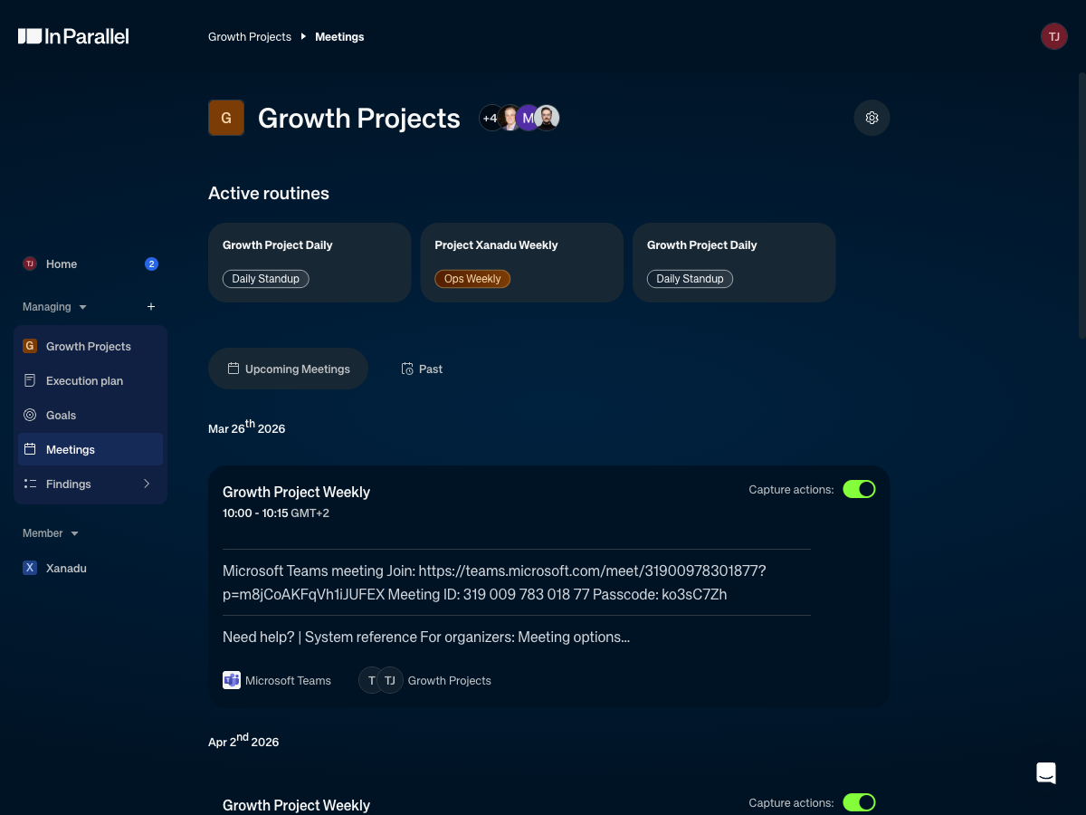 Meetings list — full scope view