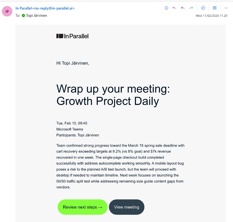 Wrap-up email distributed to all attendees automatically