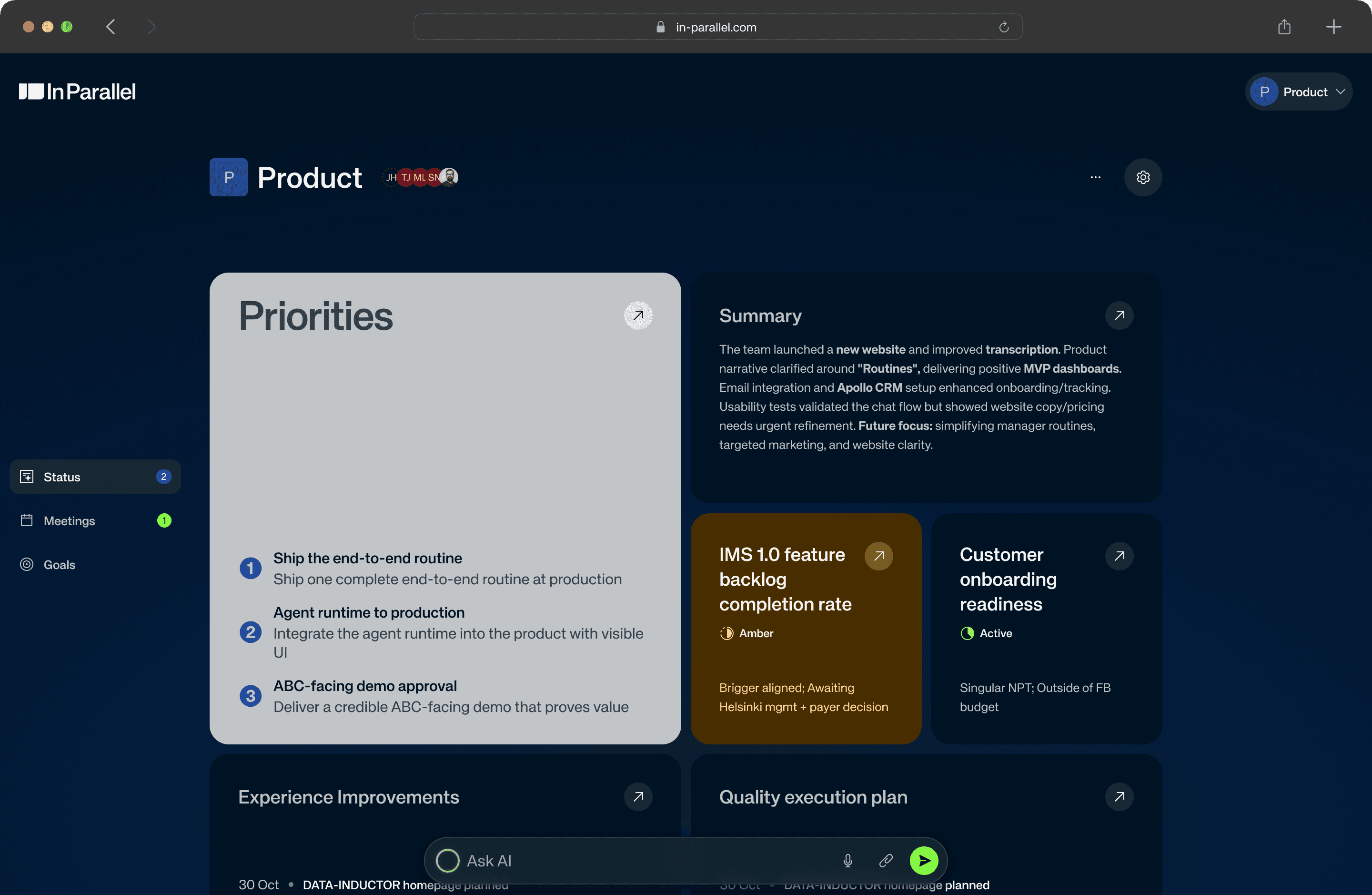 In Parallel AI notetaker capturing meeting decisions and updating plans automatically